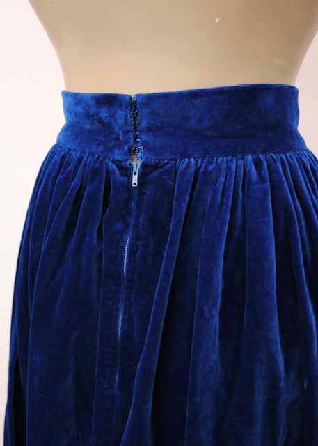 Vintage Cobalt Blue Velvet Flared Midi Skirt