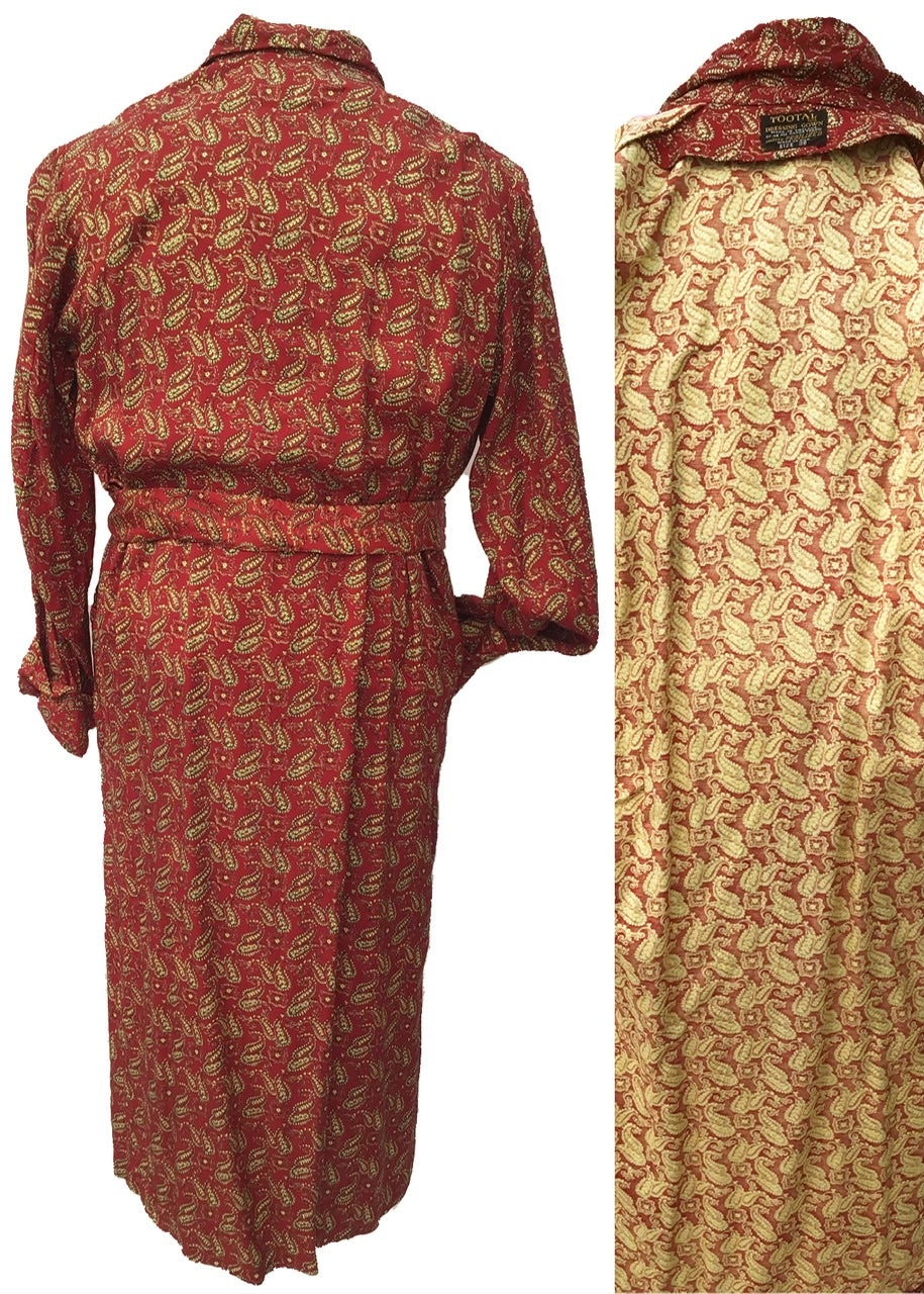 Vintage Midcentury Red Paisley Tootal Dressing Gown Robe