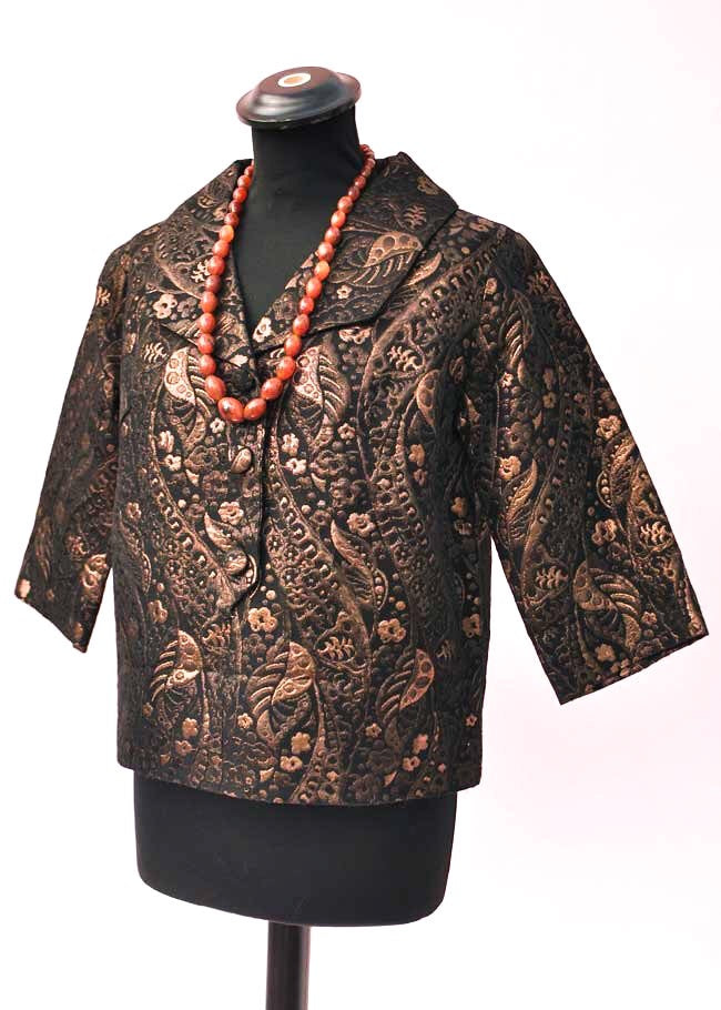 60s bronze and black textured brocade cocktail evening top