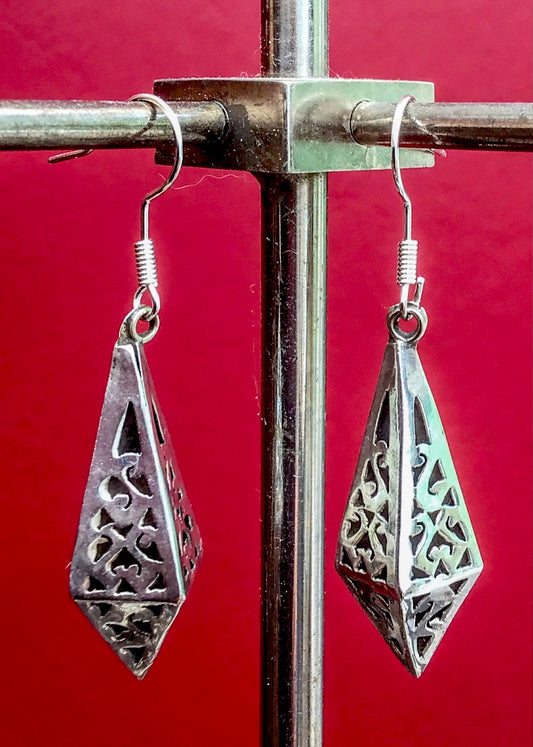 mexican silver geometric dangle hook earrings