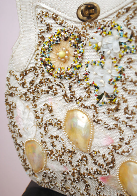 Vintage 50s beaded shell encrusted hand bag