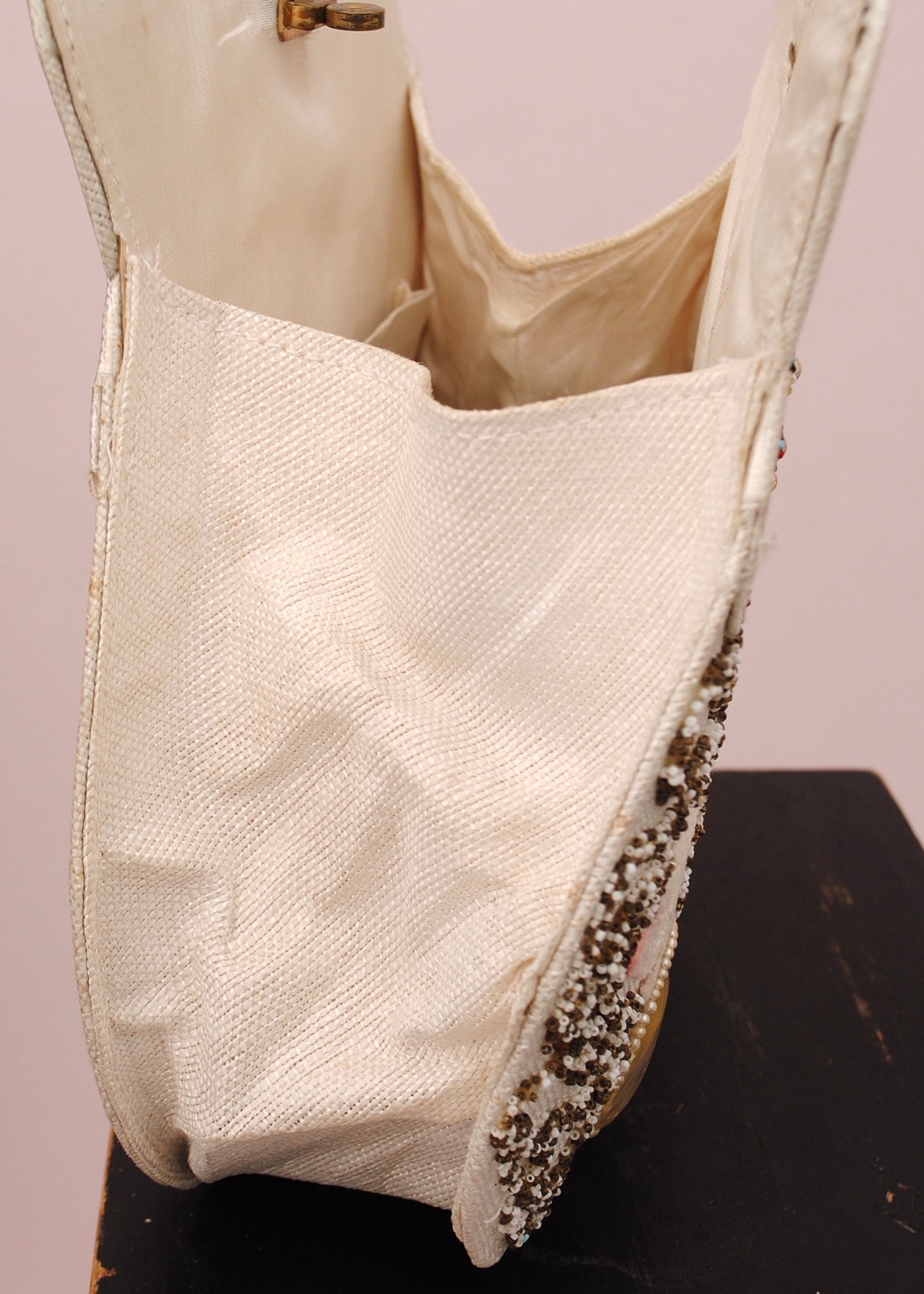 1950s Vintage Shell & Bead Encrusted Hand Bag * Top Handle Bag