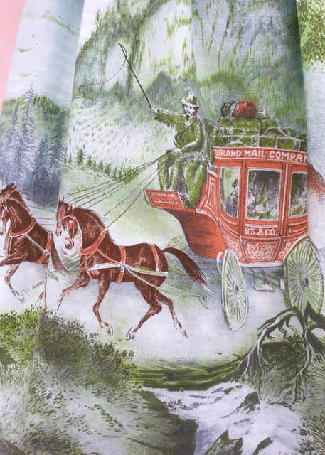 Vintage 50s Novelty John Wolf Border Print Cotton Skirt • Stage Coach