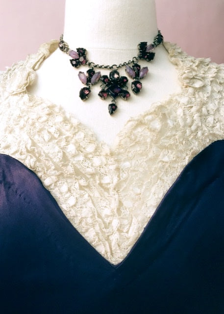 1950s Vintage Blue Satin Cocktail Fit and Flare Dress