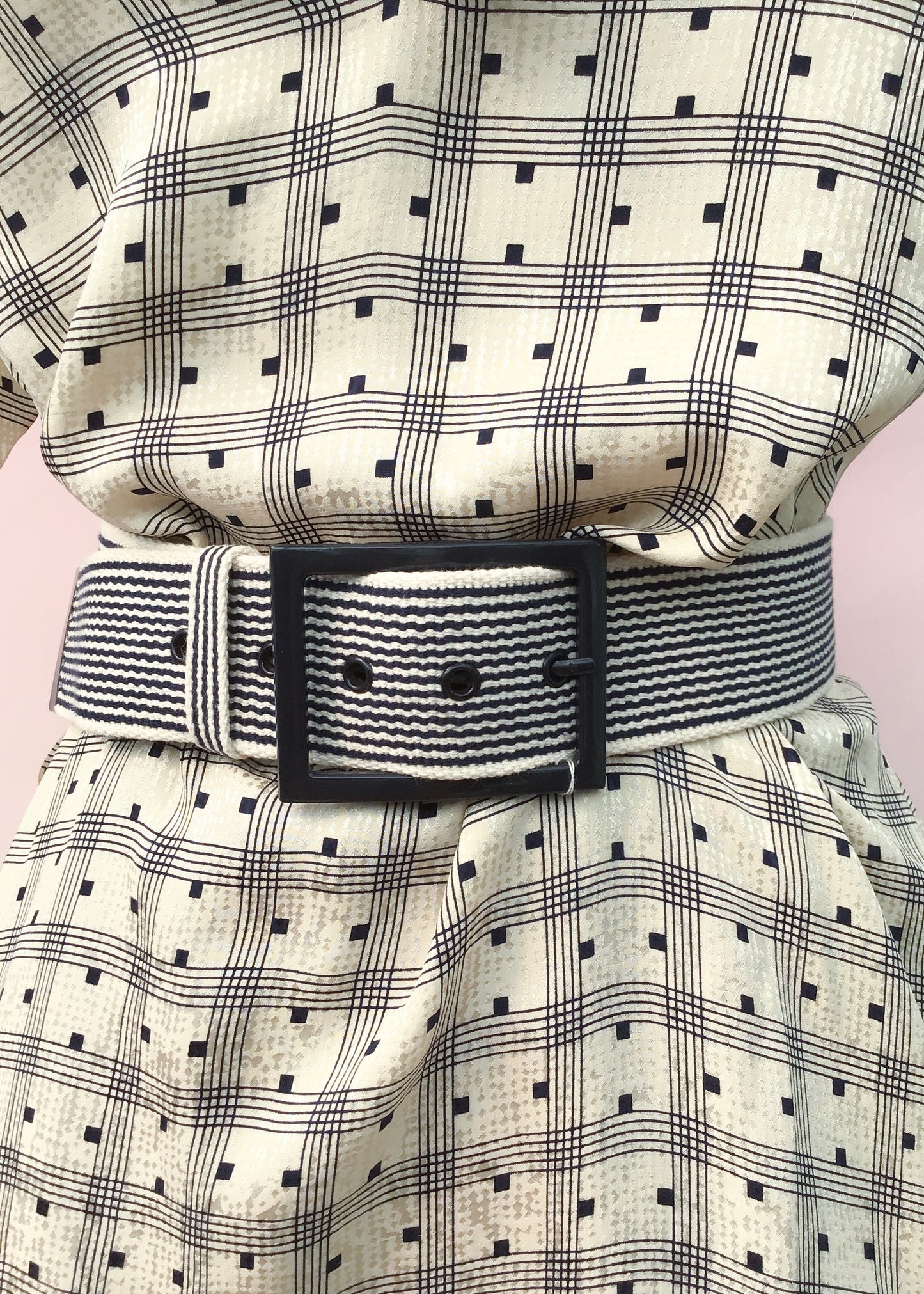 Blue striped canvas belt with enamel buckle