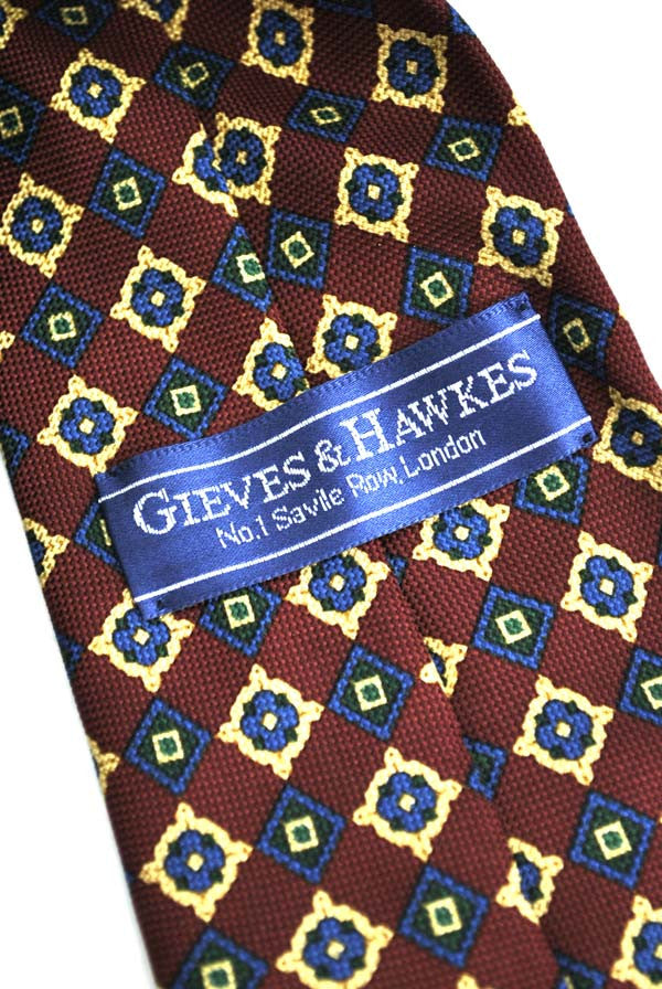 Men's Silk Tie Burgundy Navy Blue Necktie for Gieves & Hawkes