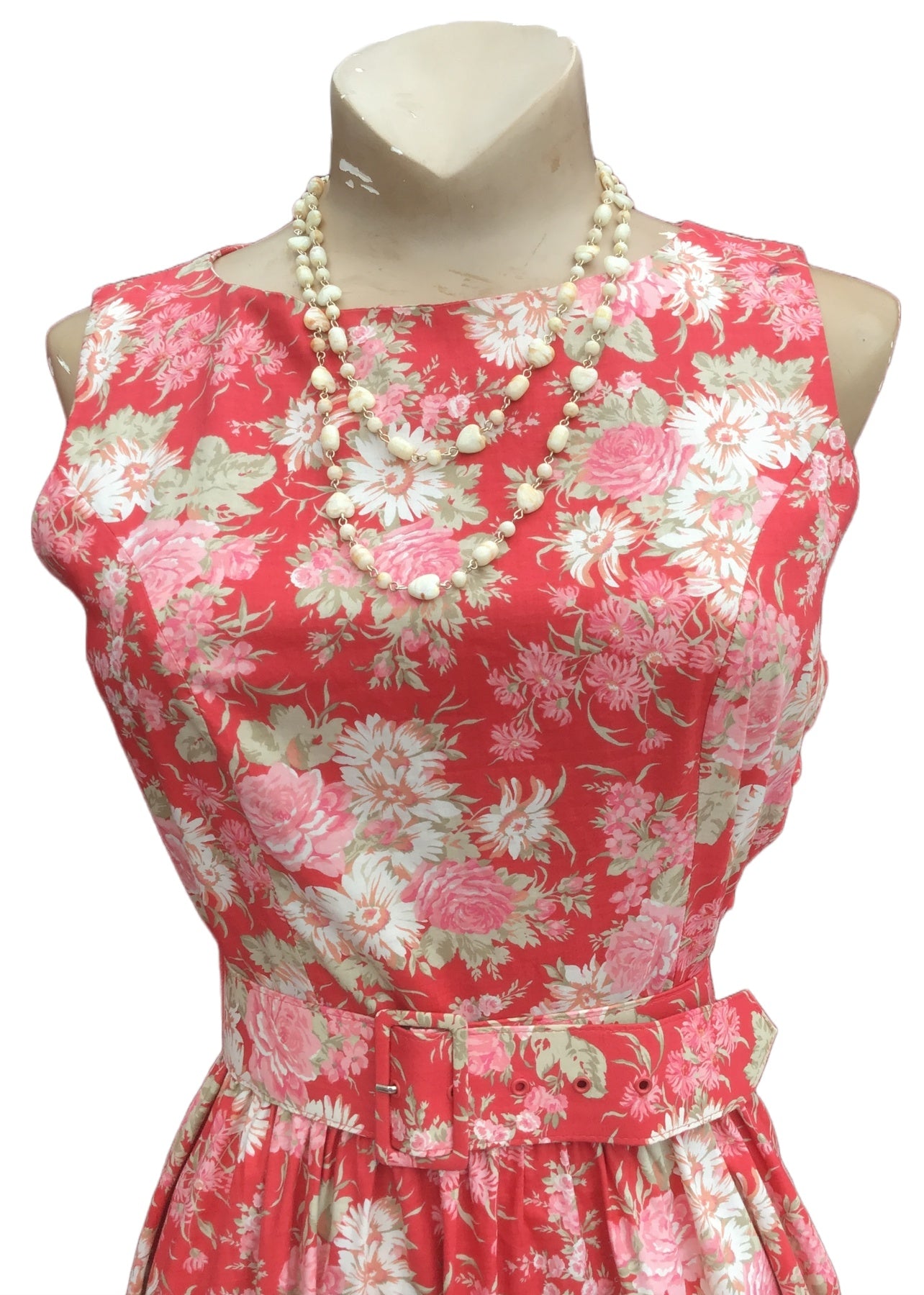 Vintage 80s Laura Ashley Pink Floral Sleeveless Dress with Belt • Summer Dress