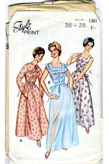 1960s Vintage Nightgown Style 1301 Dressmaking Pattern – Top Notch