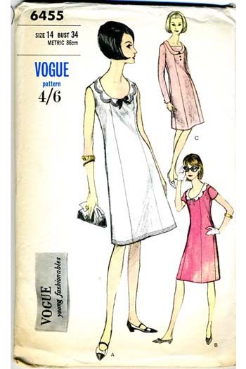 Vogue 6455 1960s shift dress vintage pattern