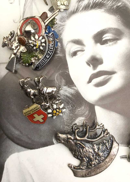 Assorted Era Vintage Collection of 8 Alpine Souvenir Brooches