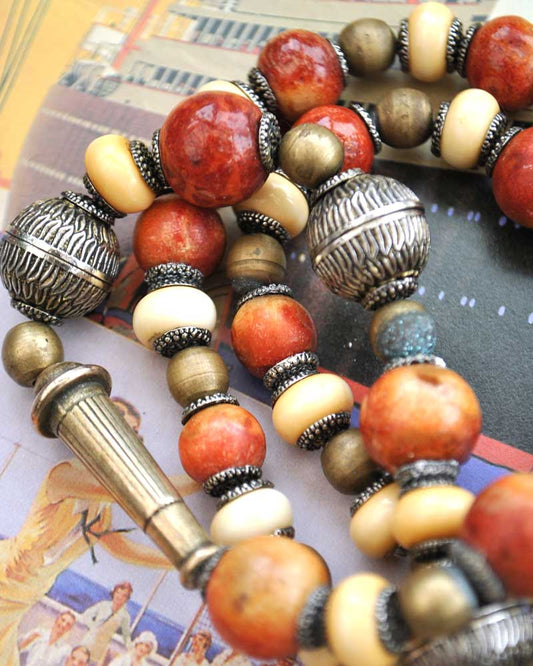 Vintage Apple Coral Statement Tribal Necklace • Boho