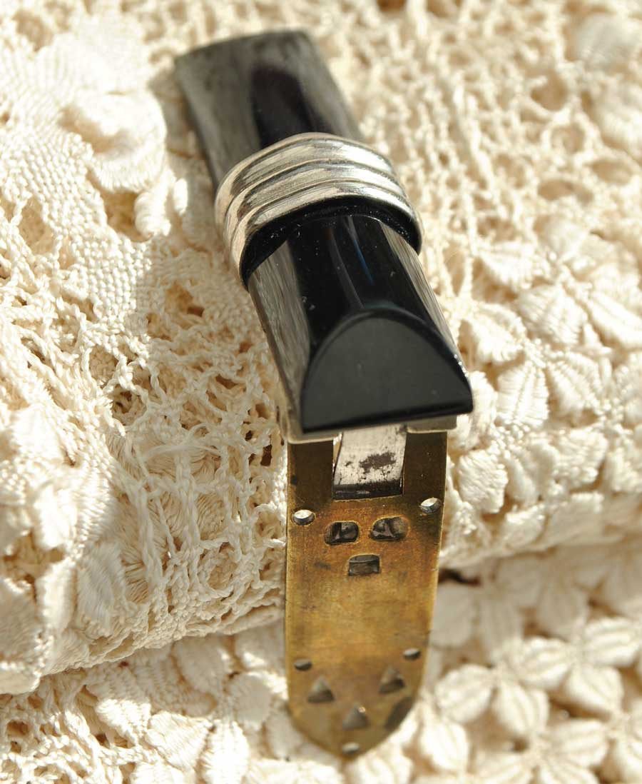 Deco Vintage Jakob Bengel Era Black Galalith Dress Clip • Machine Age Art Deco Clip