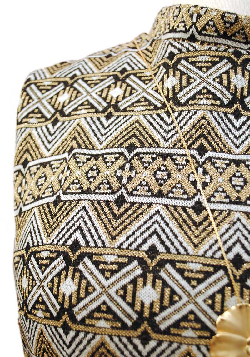 1960s Vintage Gold & Black Lurex Scooter Dress • Mod • Drop Waist