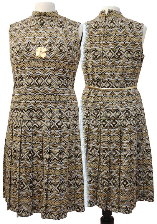 1960s Vintage Gold & Black Lurex Scooter Dress • Mod • Drop Waist