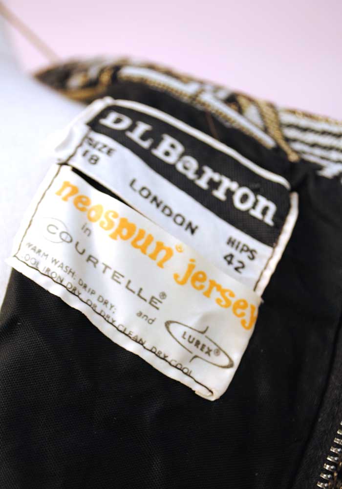 1960s Vintage Gold & Black Lurex Scooter Dress • Mod • Drop Waist