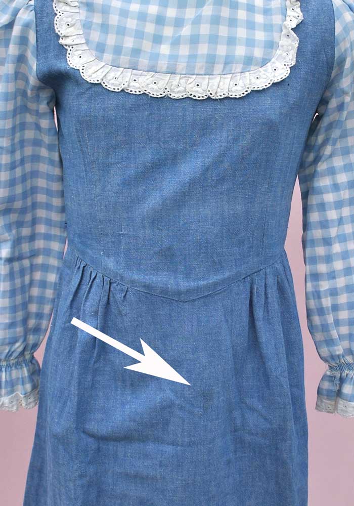 Vintage 70s Girl's Blue Denim Gingham Maxi Dress • 70s Maxi