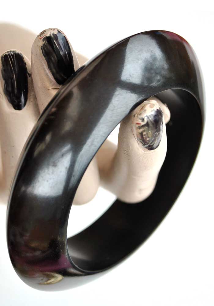 Heavy Vintage Dark Brown Flying Saucer Bangle Bracelet