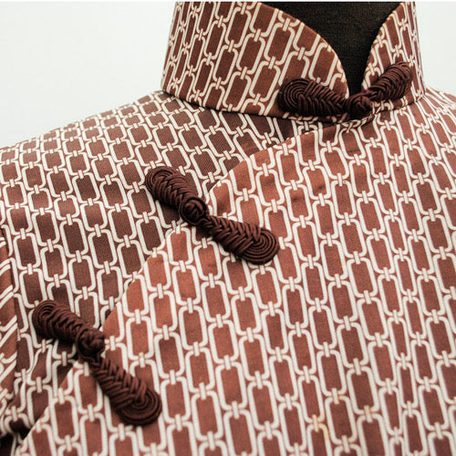 Vintage 70s Brown Malaysian Mandarin Style Top