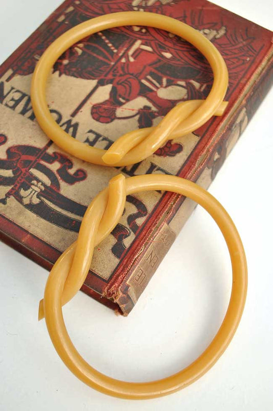 1940s Vintage Butterscotch Galalith Upper Arm Bangles •Bag Handles