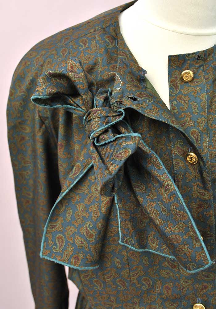 100% Genuine 'Vintage 80s Chanel' Silk Paisley Shirt Waister Dress • Removable Peter Pan Collar and Cuffs