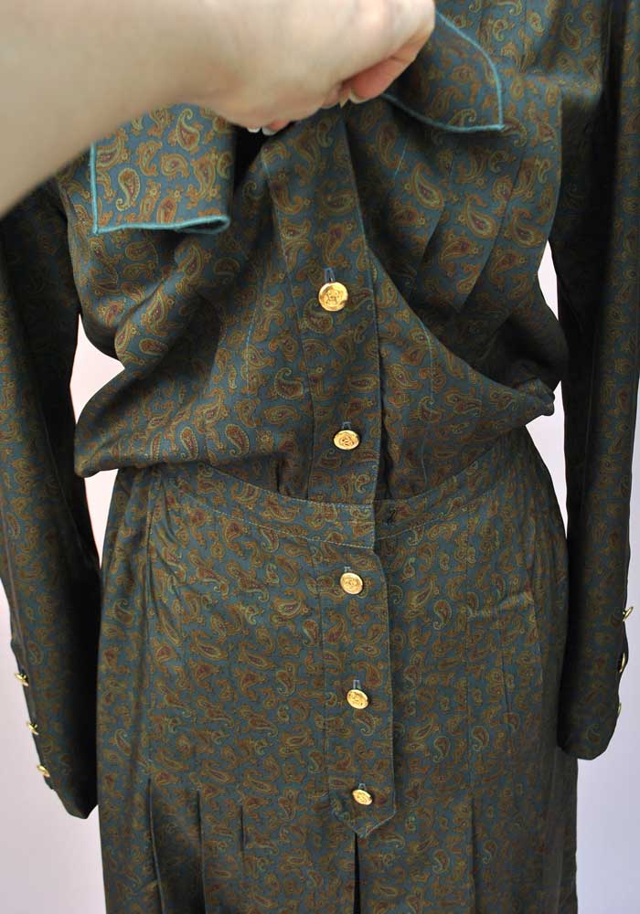100% Genuine 'Vintage 80s Chanel' Silk Paisley Shirt Waister Dress • Removable Peter Pan Collar and Cuffs