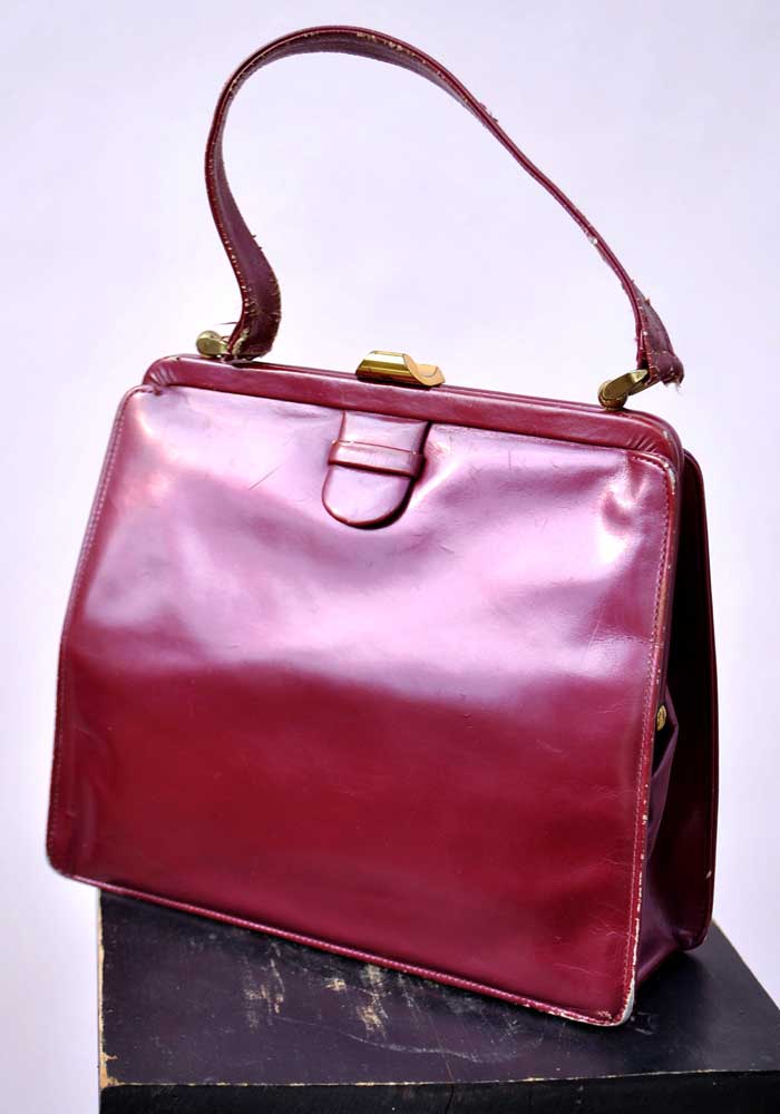 1950s Vintage Pearlescent Patent Leather Lodix Handbag Bag