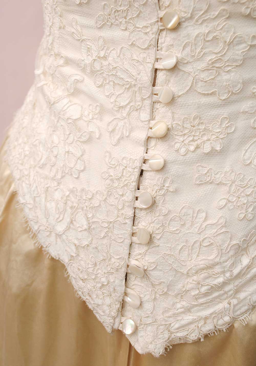 1990s Vintage Cream Lace Bustier Corset Top • Button Back fastening