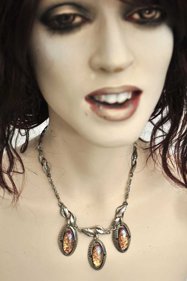 vintage midcentury necklace with fire opal pendants
