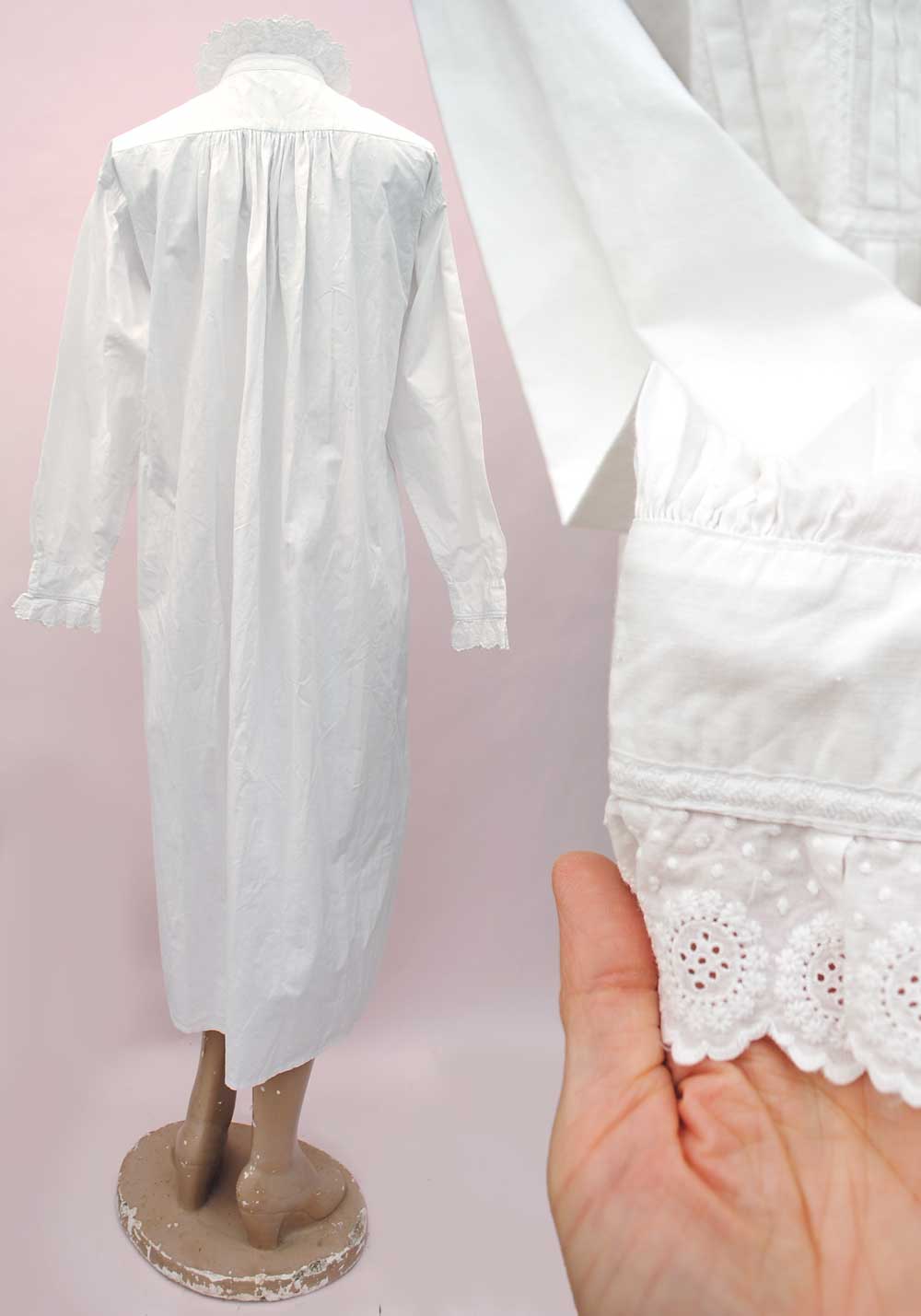Antique Victorian White Linen Nightie With Frilly Front