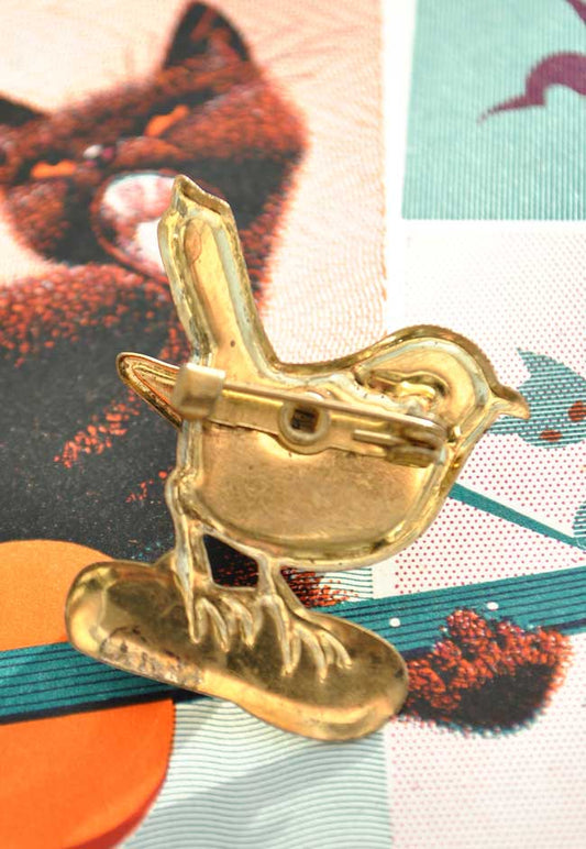 Vintage Enamel Tin Bird Brooch with Articulated Wing