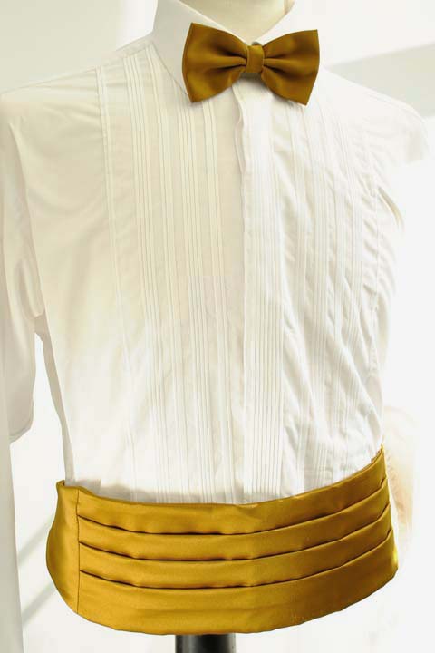 1990s Men's Gold Satin Bow Tie and Cummerbund Set
