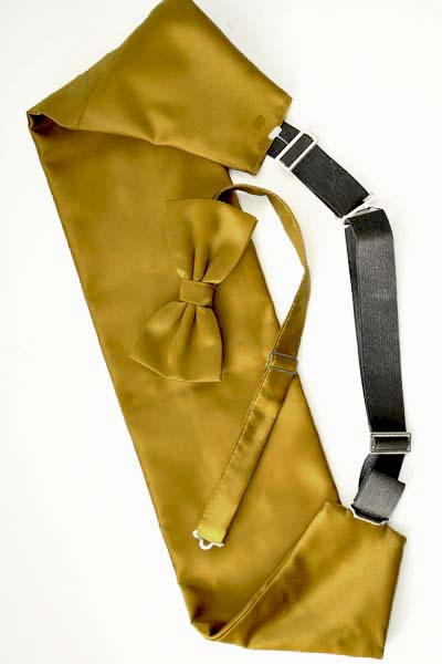 1990s Men's Gold Satin Bow Tie and Cummerbund Set