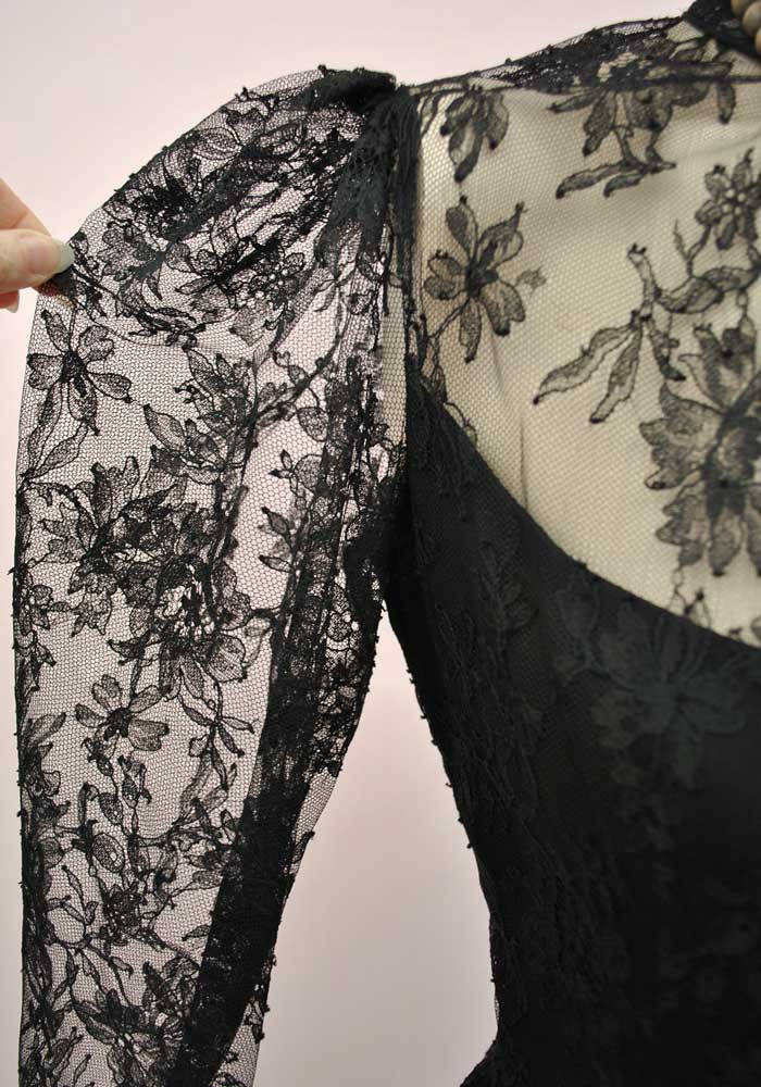 Vintage 60s Black Chantilly Lace Cocktail Dress 22" Waist • Little Black Dress • Gothic