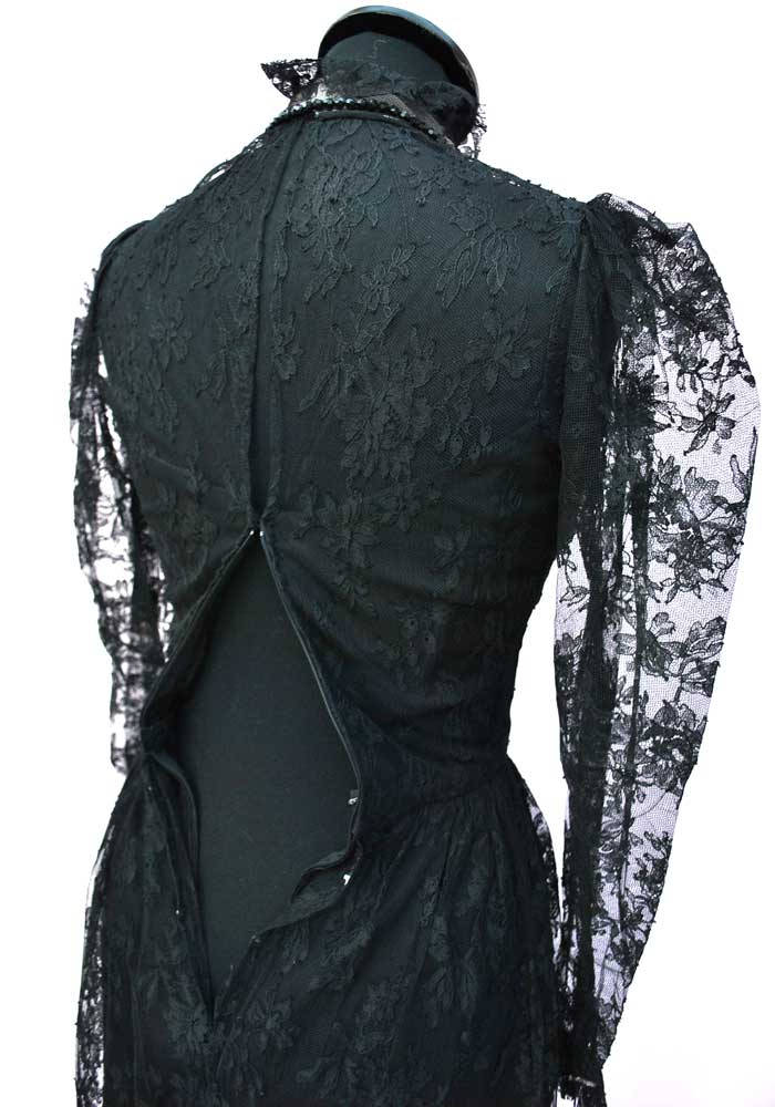 Vintage 60s Black Chantilly Lace Cocktail Dress 22" Waist • Little Black Dress • Gothic