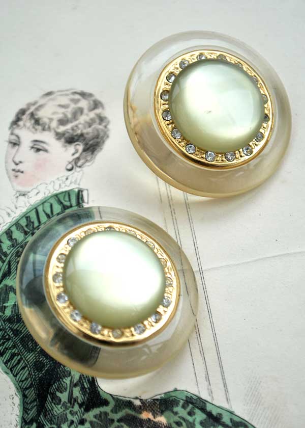 vintage lucite moonglow clip on earrings