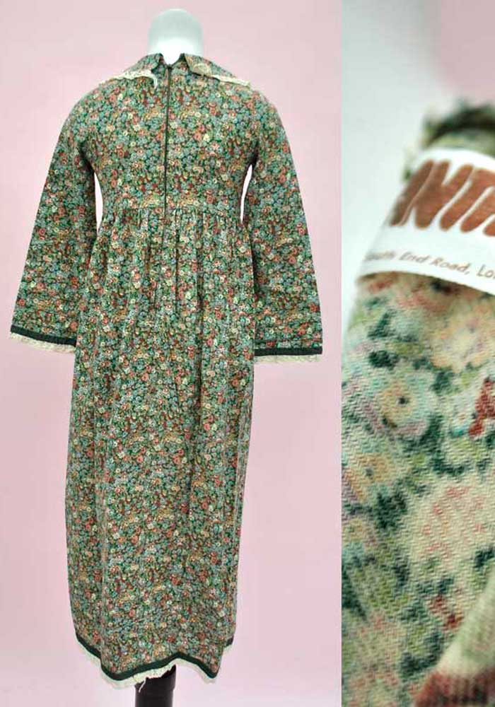 Vintage 70s Girl's Liberty Print Green Floral Maxi Dress • 70s Maxi • Anthea Proud • Cotton
