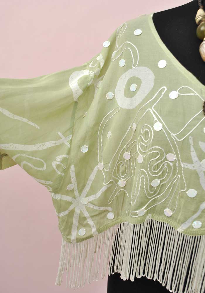 green batik dyed indian cotton blouse