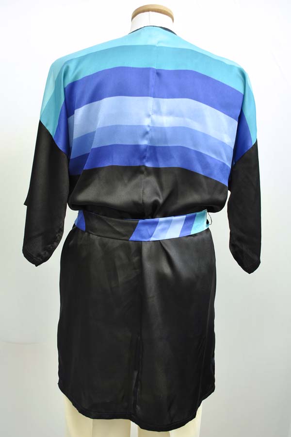 1970s Vintage Harrods Blue and Black Kimono Robe • Gottex