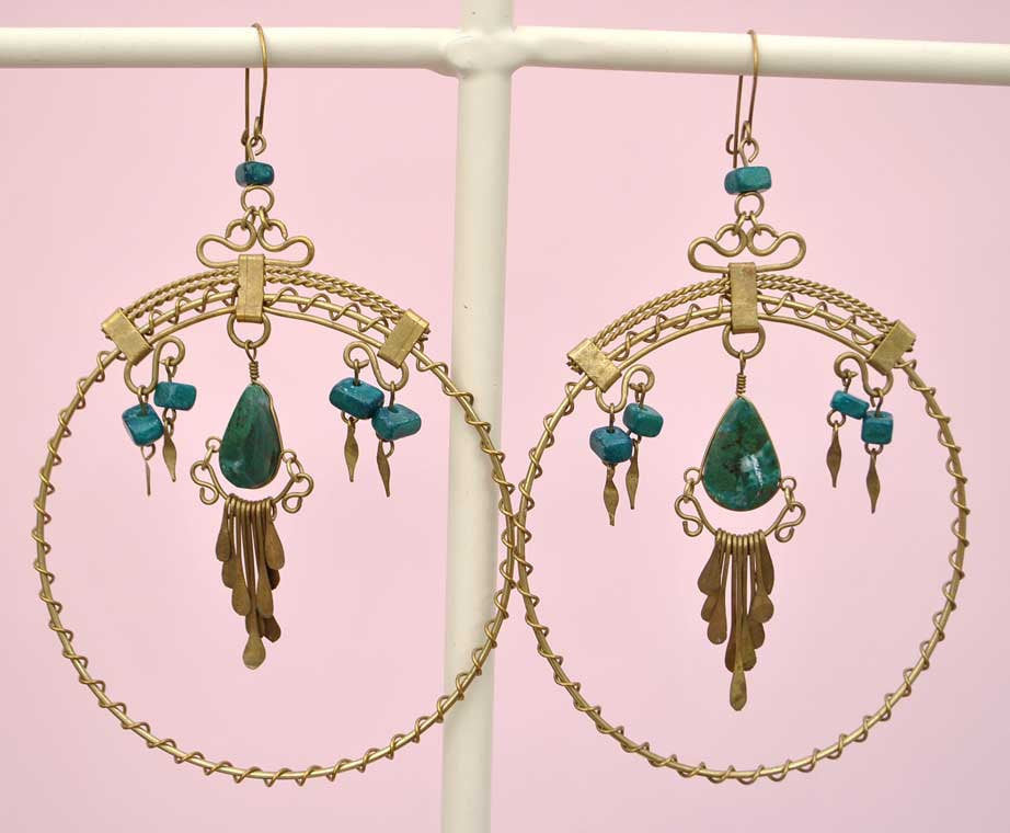 vintage 70s turquoise boho huge hoop earings