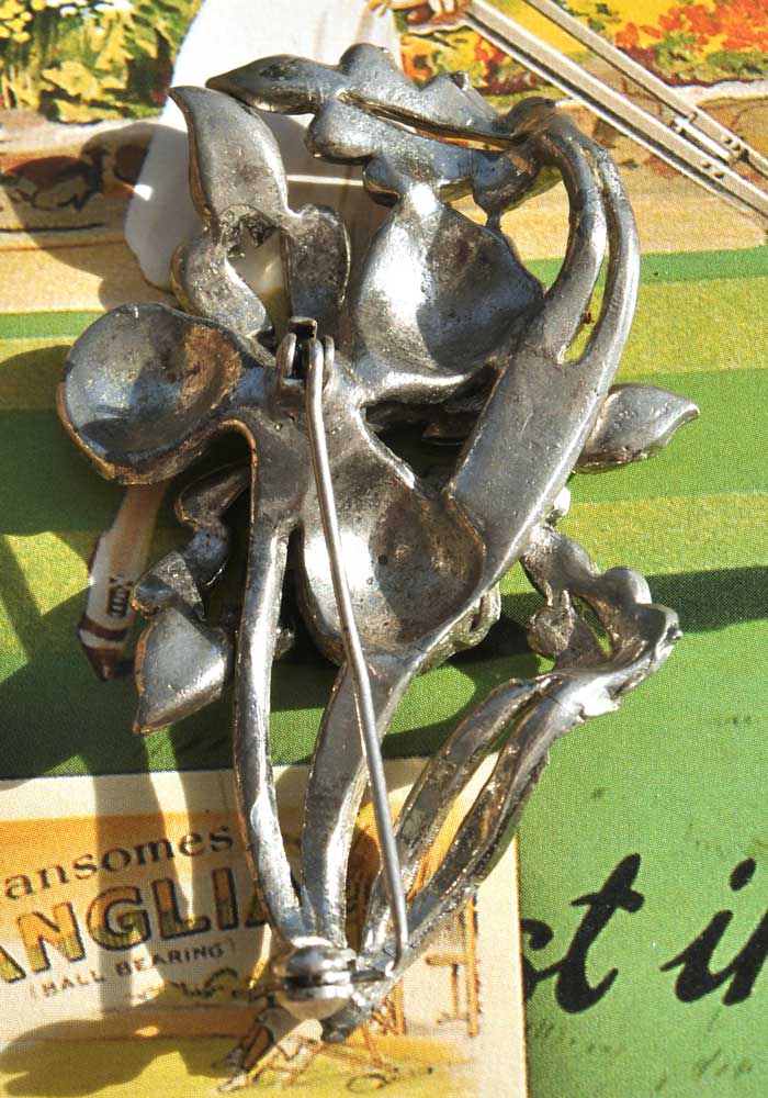 large antique marcasite flower brooch