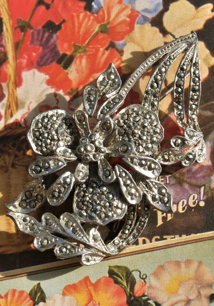 vintage marcasite orchid brooch