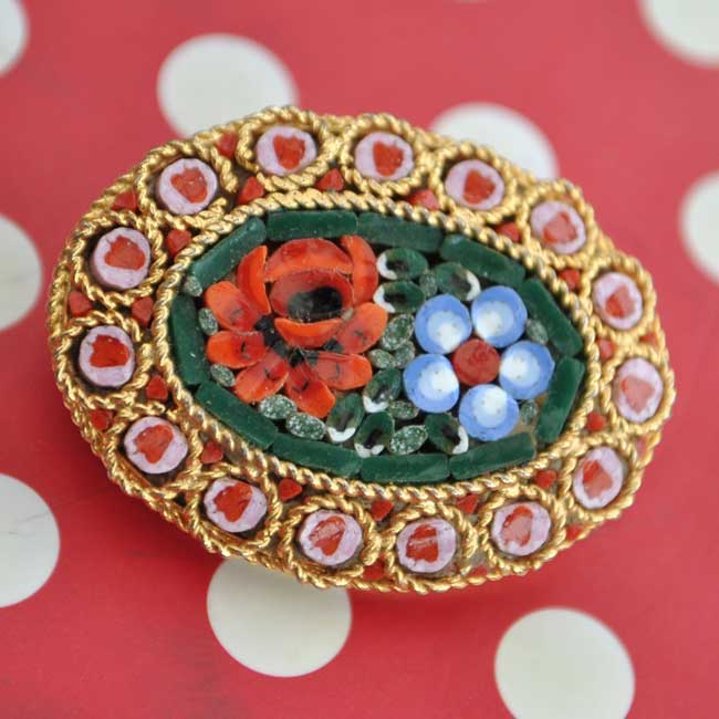 1970s Vintage Micro Mosaic Floral Brooch Pin