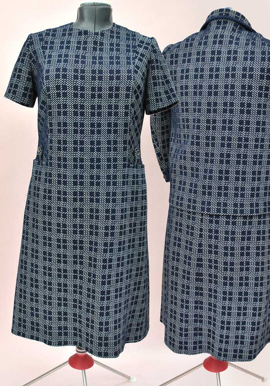 1960s Vintage Blue Plaid Crimpeline Dress Suit • Mother of the Bride