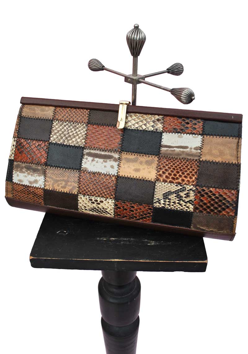 vintage patchwork snake skin clutch bag, evening bag
