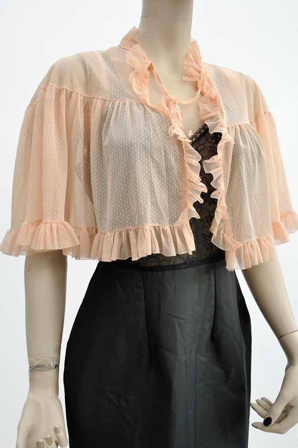 1960s Vintage Peach Lacey Boudoir Jacket Lingerie Cape