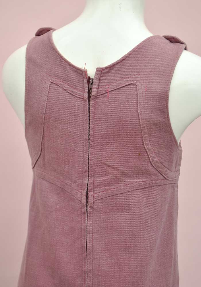 vintage 70s girls pinafor dress in dusky pink denim
