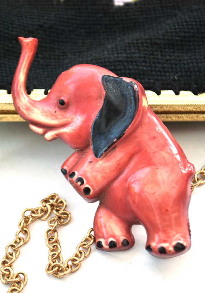 vintage 40s celluloid elephant brooch