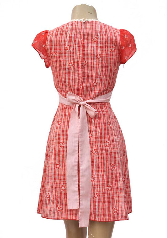 1960s Vintage 60s Red Floral Cotton Mini Dress • Baby Doll • Scooter Dress • Jo Lyne of California