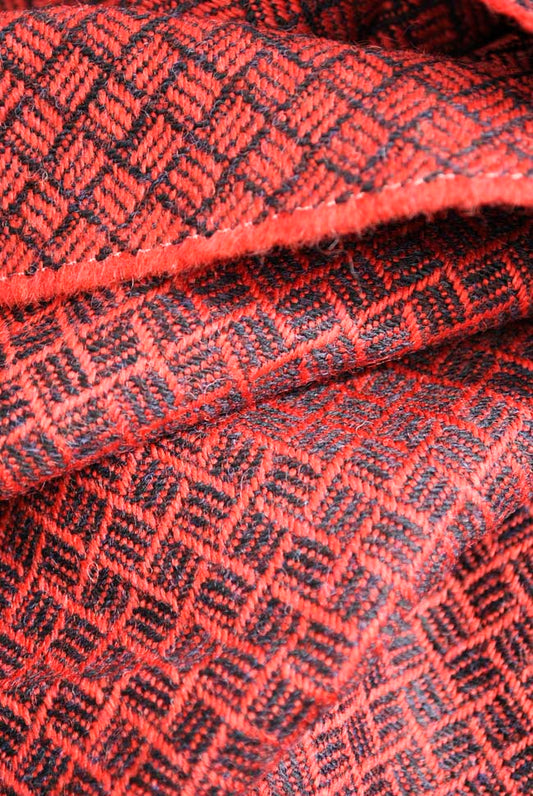 Vintage Red & Black Welsh Wool Style Weave Tweed Fabric