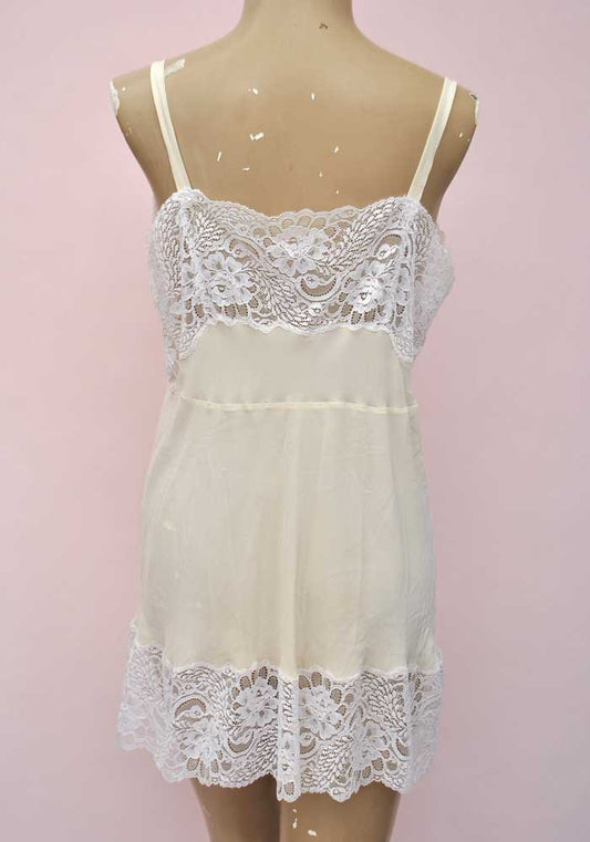 Vintage 60s Cream Silk With Deep Lace Insert Short Slip • Petticoat
